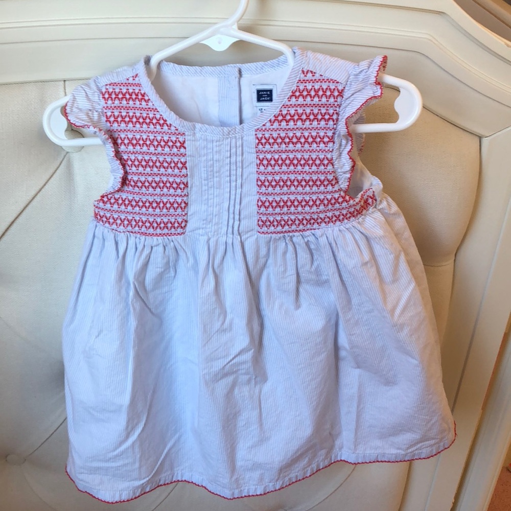 Janie and Jack seersucker dress with red smocking